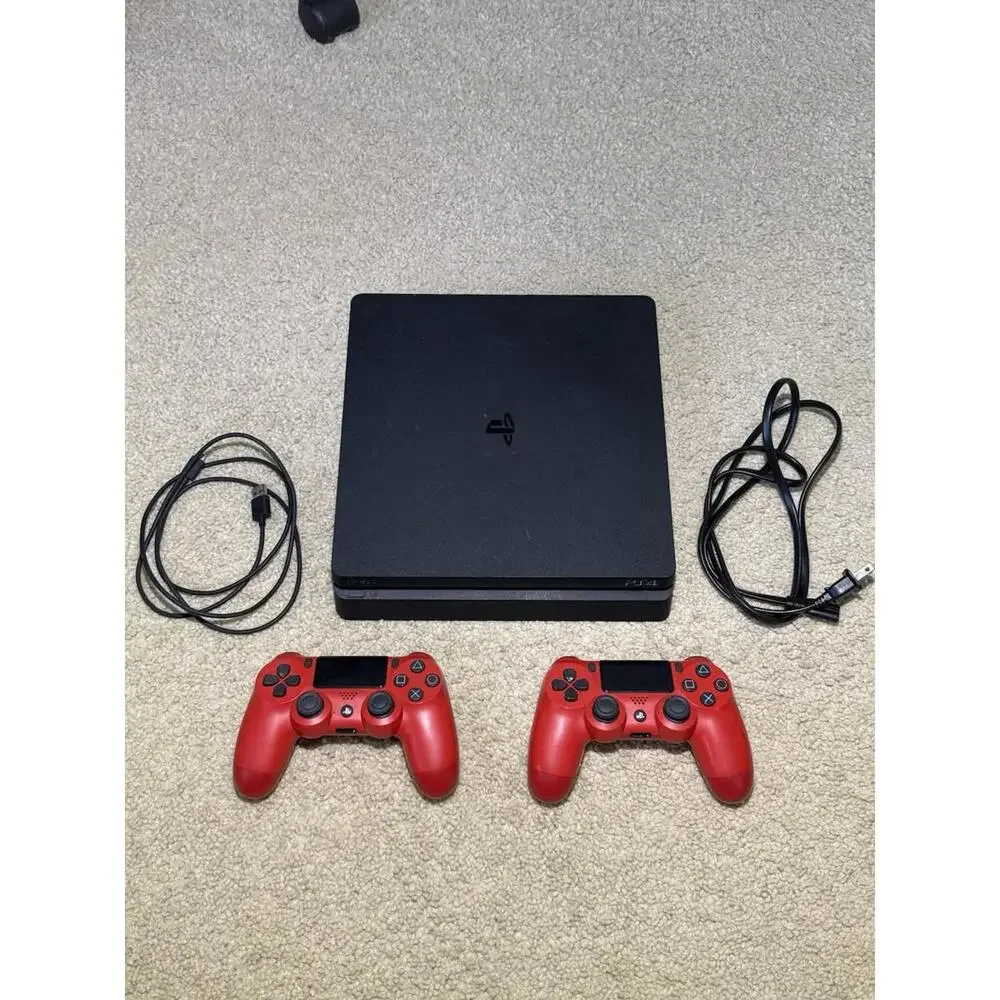 Sony PlayStation 4 Slim 500GB Console / 2 Dualshock Red Controllers / Cords
